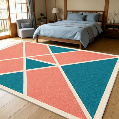 Tapis Coral Teal X pour le salon, doux et confortable, convient à toutes les saisons, facile à entretenir, tapis de sol intérieur lavable à la machine, sous la table de ferme convenant à la chambre à coucher, à la salle à manger, au bureau, au patio, au balcon, à la décoration intérieure