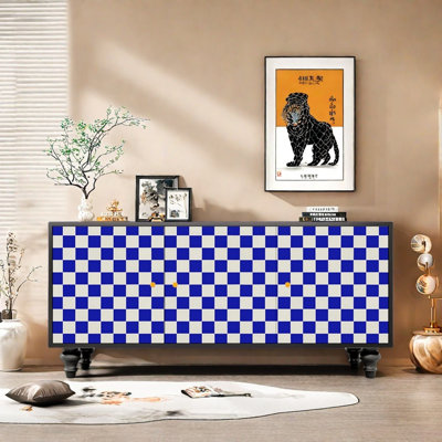 Blue And White Checkered Sideboard
