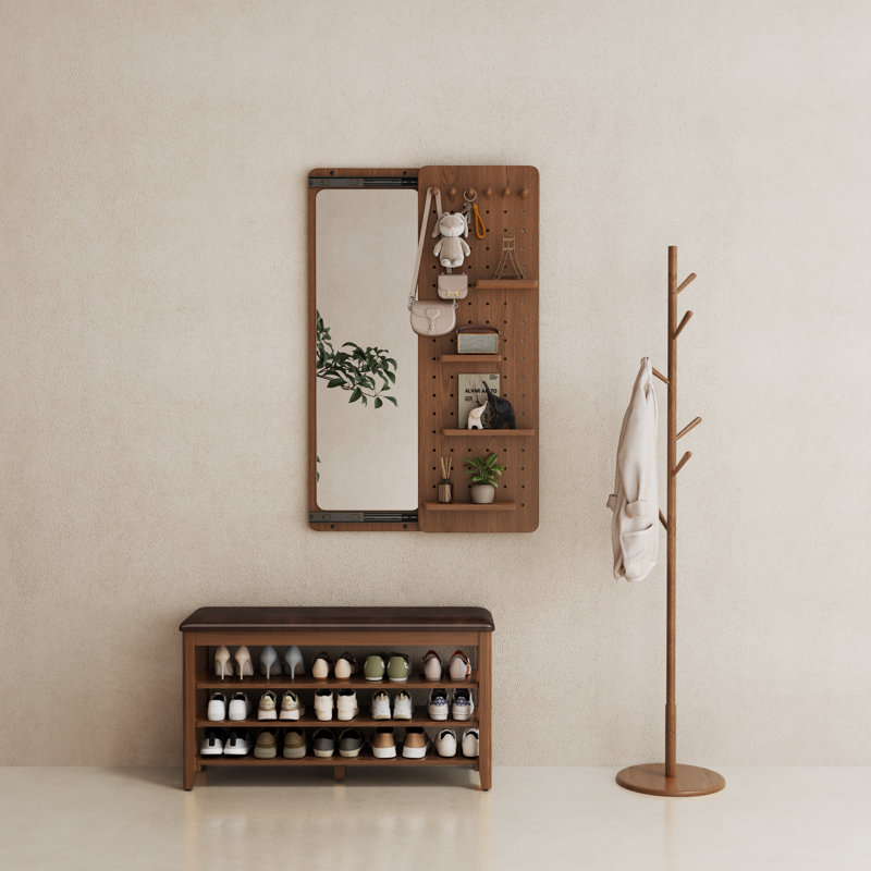 Adryell Wall Mirror with Storage, Brown, 47.6" H x 31.4" W - 4 Shelves