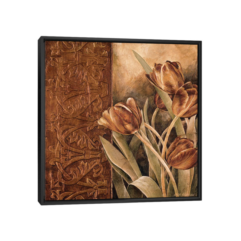 «Copper Tulips I», impression sur toile, H 18 po x l 18 po x P 1,5 po, Toile encadrée noire, Pas de tapis