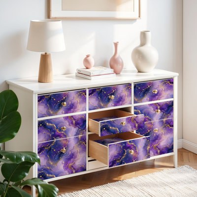 Papier peint auto-adhésif avec marbrures abstraites, marbre mauve, veines dorées, faux peint auto-adhésif et amovible 17,7 po x 118 po (45 x 300 cm)