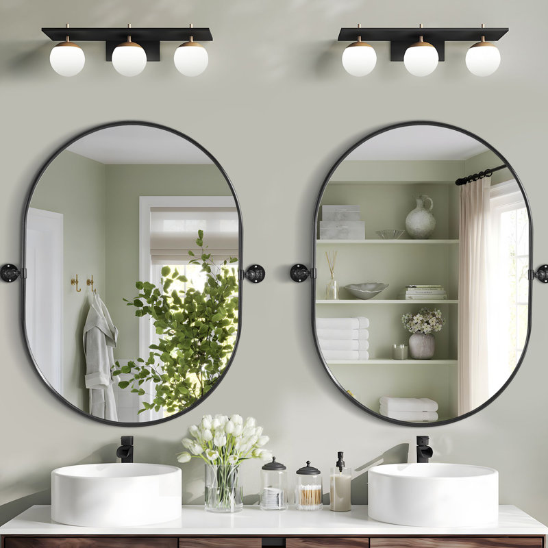 Oramas Glass Oval Wall Mirrors , Black, 32" x 23"