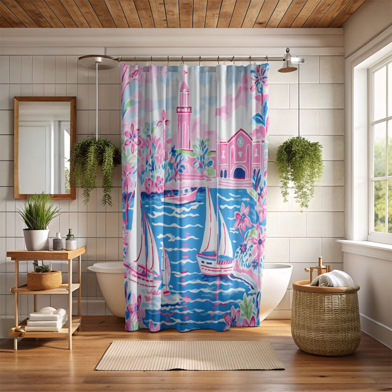 Rideau de douche standard maritime 1 pièce, H 74 po x l 35 po