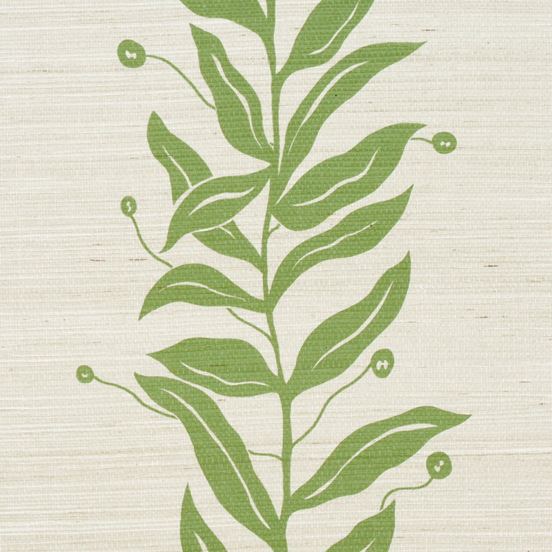 Schumacher x Marian Mcevoy Tendril Stripe Sisal Wallpaper, Olive