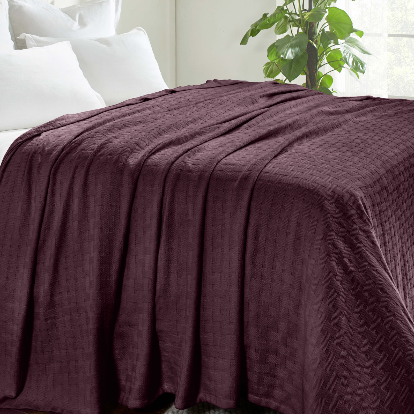 Bertie Cotton Throw Blanket, Plum, California King