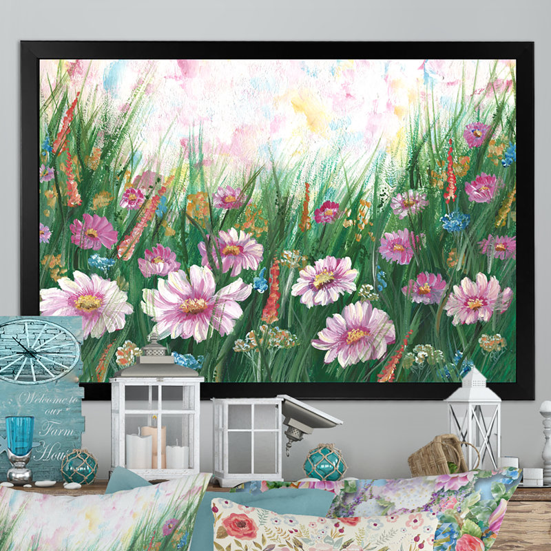 «Blooming Flower Field», reproduction sur toile, Cadre d'angle fermé noir, H 8 po x l 12 po x P 1 po