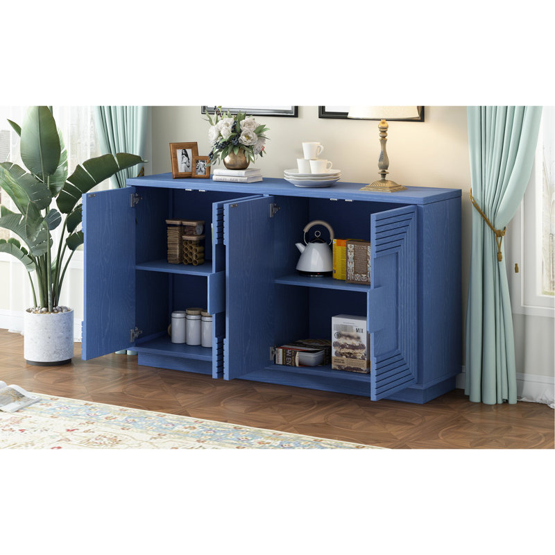 Buffet avec tablettes réglables, style rétro avec motif géométrique bleu marine pour la salle à manger, la cuisine, le salon