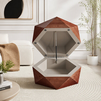 Table basse 36,61 po style rétro Polygon, table basse cylindrique en placage de bois massif