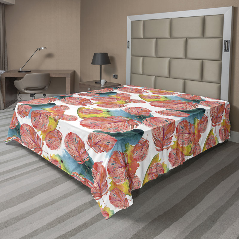 Drap plat Ambesonne, Vert, corail foncé / floral, Drap plat grand