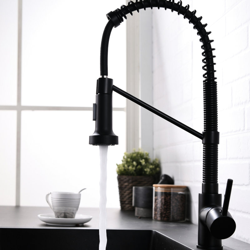 Robinet de cuisine noir, douchette extractible, fabrication en laiton, poignée simple, robinet à débit d'eau avec noyau, réglage de la température