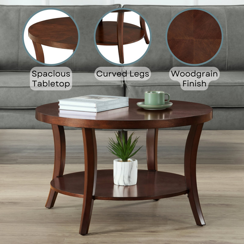 Dinh Round Coffee Table with Shelf, Espresso