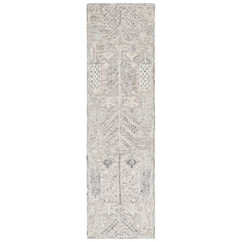 Cloey Hand Tufted Wool Cotton Oriental Rug in Grey/Ivory, Runner 2'3" x 8'