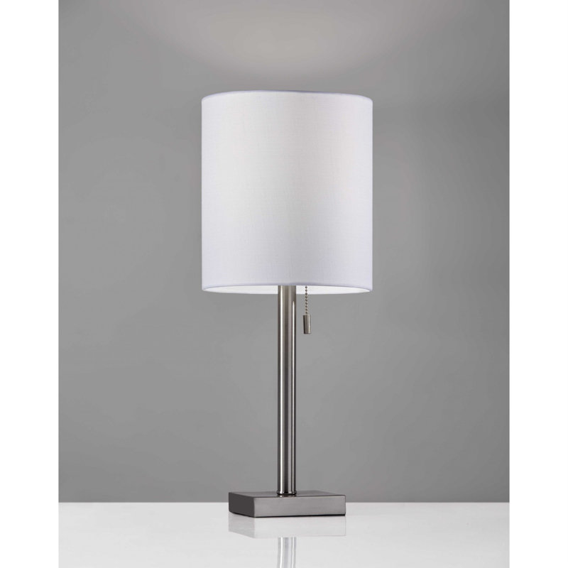 Aghvan 22"  Metal Cylinder Table Lamp With  Drum Shade, Brushed Steel, White