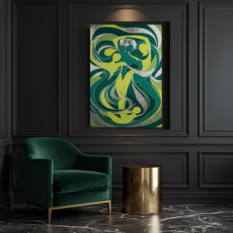 Abstrait art figuratif sur toile vert 93, H 14 po x l 11 po