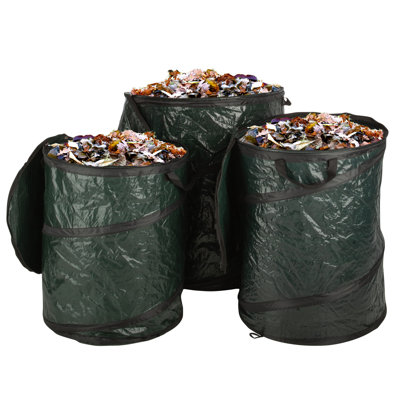 Wakeman Outdoors 3 Piece Collapsible Trash Can Camping Essentials - Outdoor Portable Pop Up Trash Cans for Parties, Laundry Hamper or Collapsible Yard Waste Bag/Leaf Bin