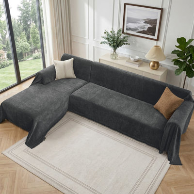 2-Piece L-Shaped Sectional Couch Cover Machine Washable Pet-Friendly Furniture Protector