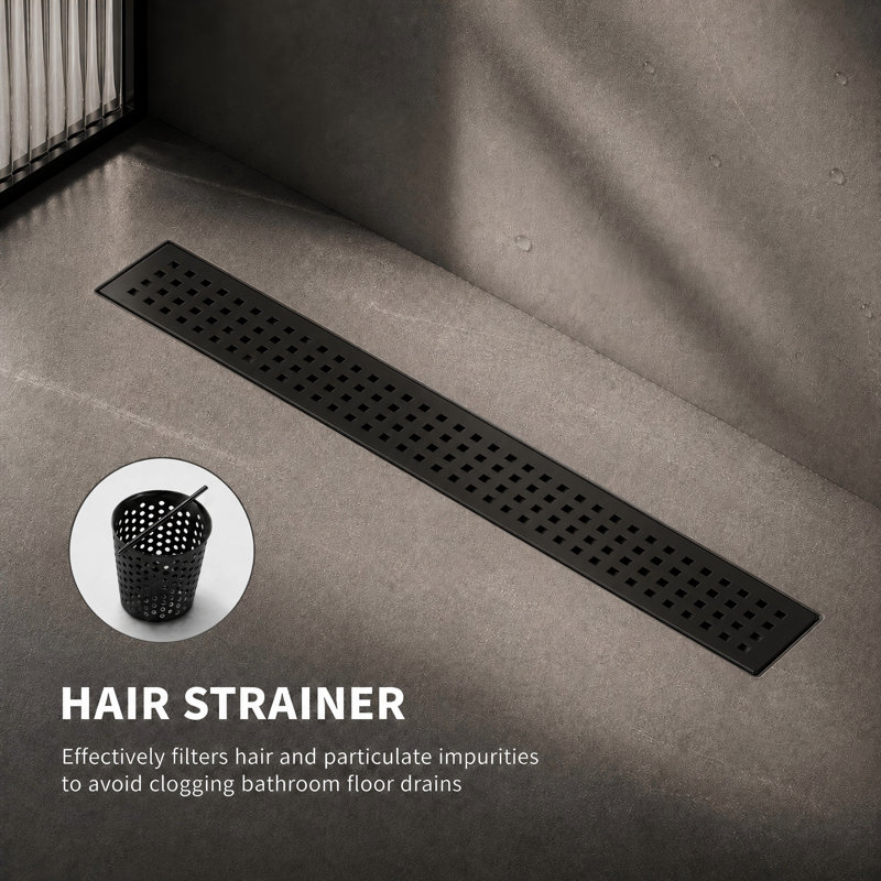 FirmBase 24" Matte Black linear grid drain, Matte Black