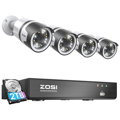 8CH 5MP PoE Security Camera System, 4pcs Poe Outdoor Spotlight cameras, 2-way audio, 2TB HDD -  ZOSI, 8HQ-1905W4-20-US-A10