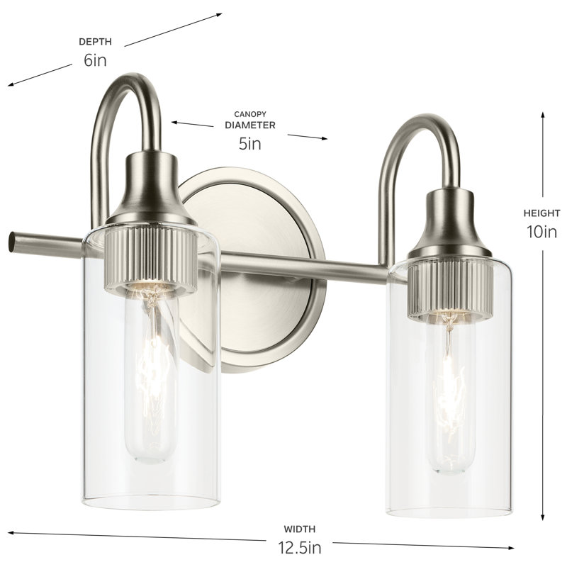 12.5" 2-Light Vanity Light with Clear Glass, Brushed Nickel