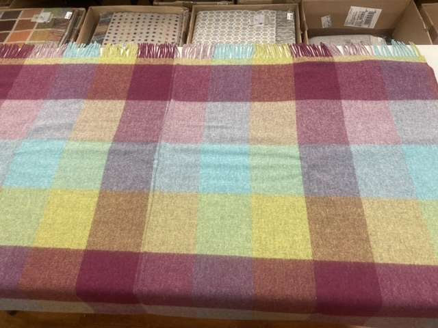 Merino Lambswool Throw/Blankets Hand Woven Blanket, Red/Purple Patchwork