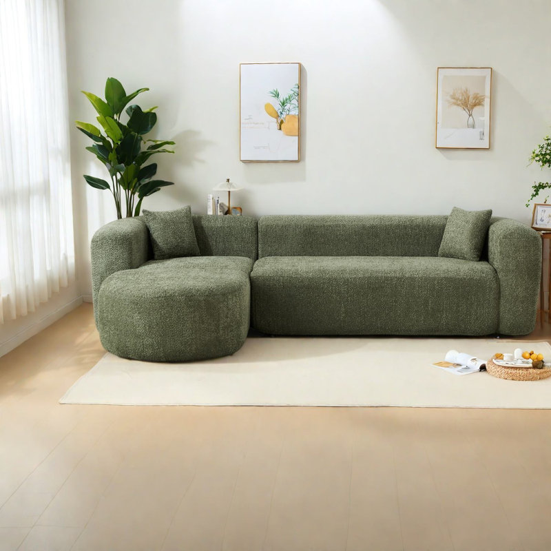 Canapé d'angle moderne, canapé nuage en chenille de 278 cm (109,4 pouces) pour la maison, méridienne gauche verte, Vert