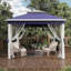 Tente de pavillon de jardin escamotable 11 x 11 pi, auvent de protection UV imperméable et réglable en hauteur à 3 hauteurs, abri portatif pour patio, cour et jardin, bleu marine et beige-128775007