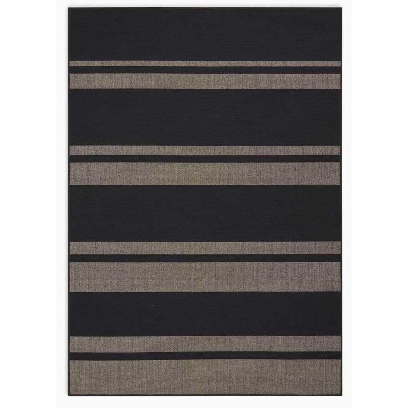 Tapis noir/beige à rayures handwoven à tissage plat san diego, Rectangle 5 pi x 7 pi