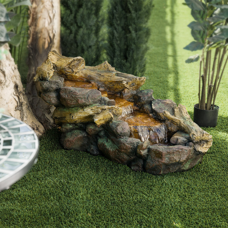 Outdoor Weather Resistant Fountain with Light, 19" H x 41" W x 18" D