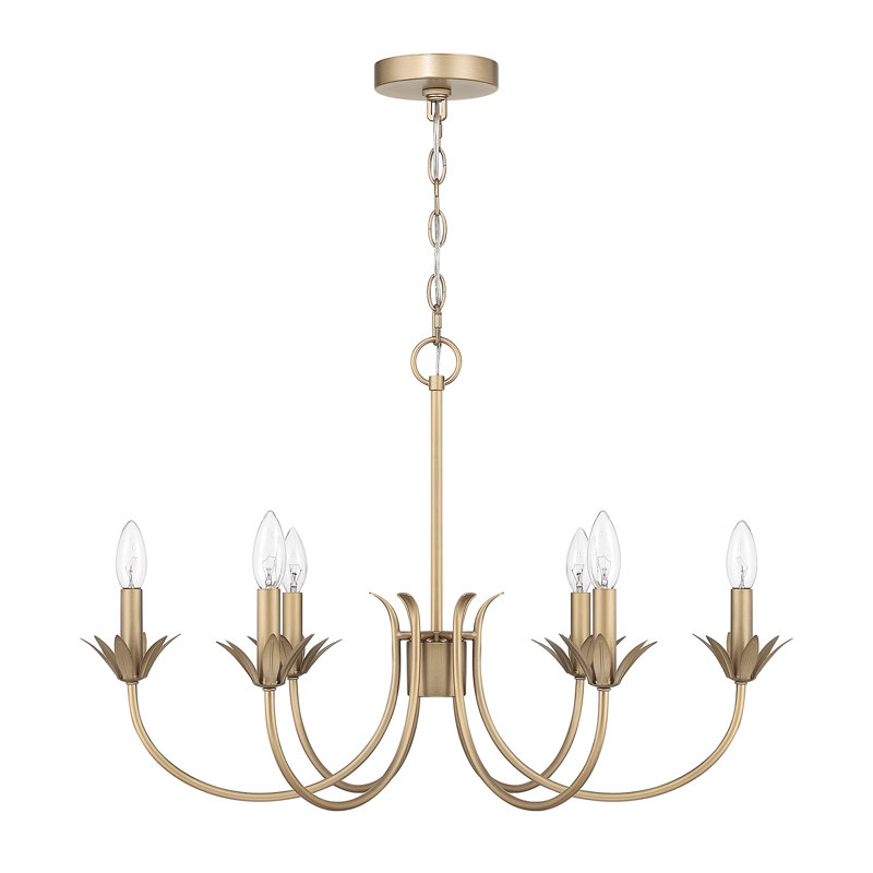 Plafonnier lustre moyen à 6 lumières Hunter Junie Bud, Luxe Gold