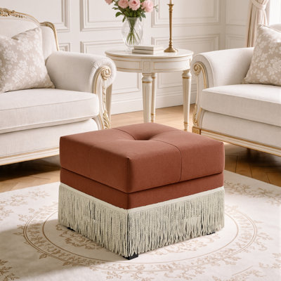 Pouf de rangement carré de 54 cm avec franges de sécurité, petit pouf bohème avec rangement, repose-pieds en lin capitonné pour salon, chambre