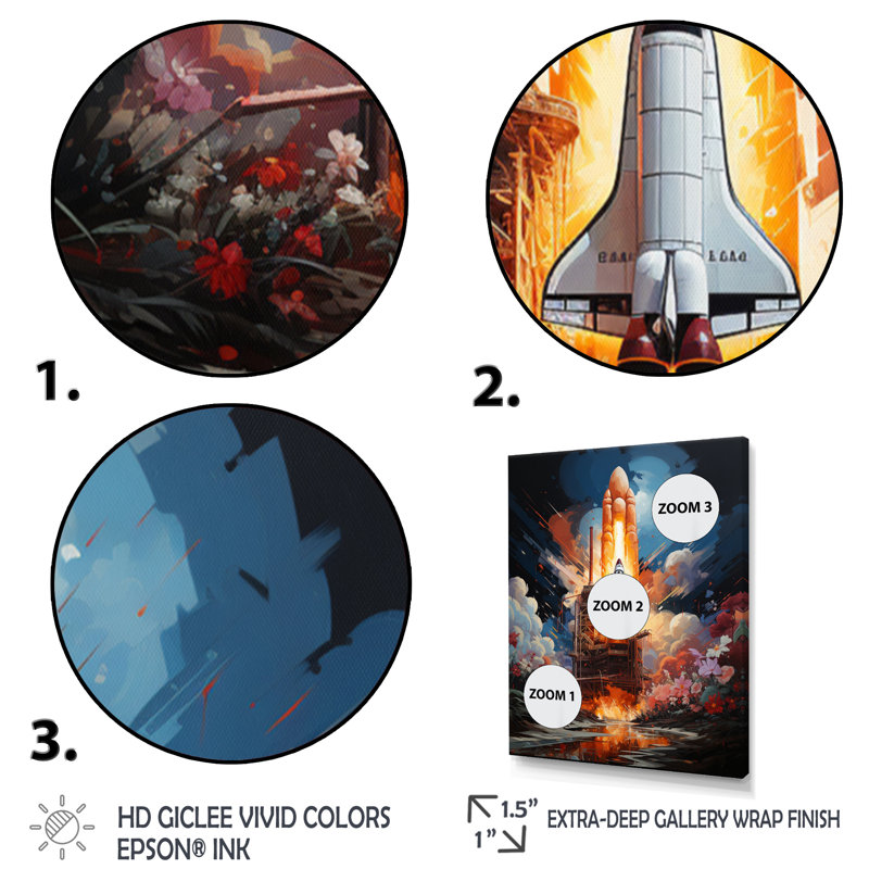 Art mural sur toile Rocketship Cosmic Ascent II - Rocketship, Cadre photo noir, H 20 po x l 12 po x P 1 po