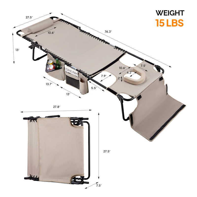 Metal Folding Patio Lounge Chaise, Beige
