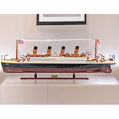 11" Black and Red 1912 RMS Titanic Medium Boat Hand Painted Decorative Boat