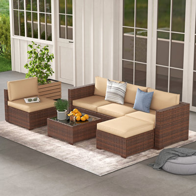 Eudy Wicker 4 - Person Modular Patio Conversation Set with Cushions