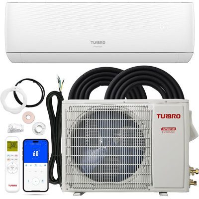 TURBRO 18,000 BTU Ductless Mini Split AC with Heat Pump, Inverter Compressor, 19 SEER2, 230V, R32 Refrigerant, Pre-charged Evaporator, WiFi-Enabled, Works with Alexa, AHRI Certified, Finnmark Series