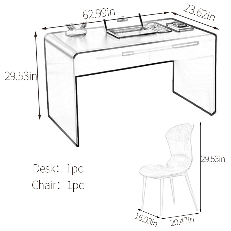 Ensemble de bureau Goodlow, H 29,53 po x l 62,99 po x P 23,62 po, Noir