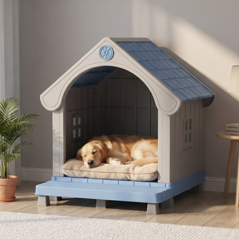 Niche pour chien en résine 37,72 po H, Bleu