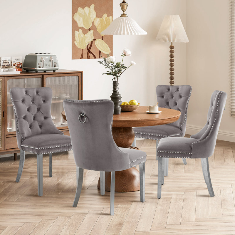 Chaise de salle à manger Kenta, Argent gris, Ivoire