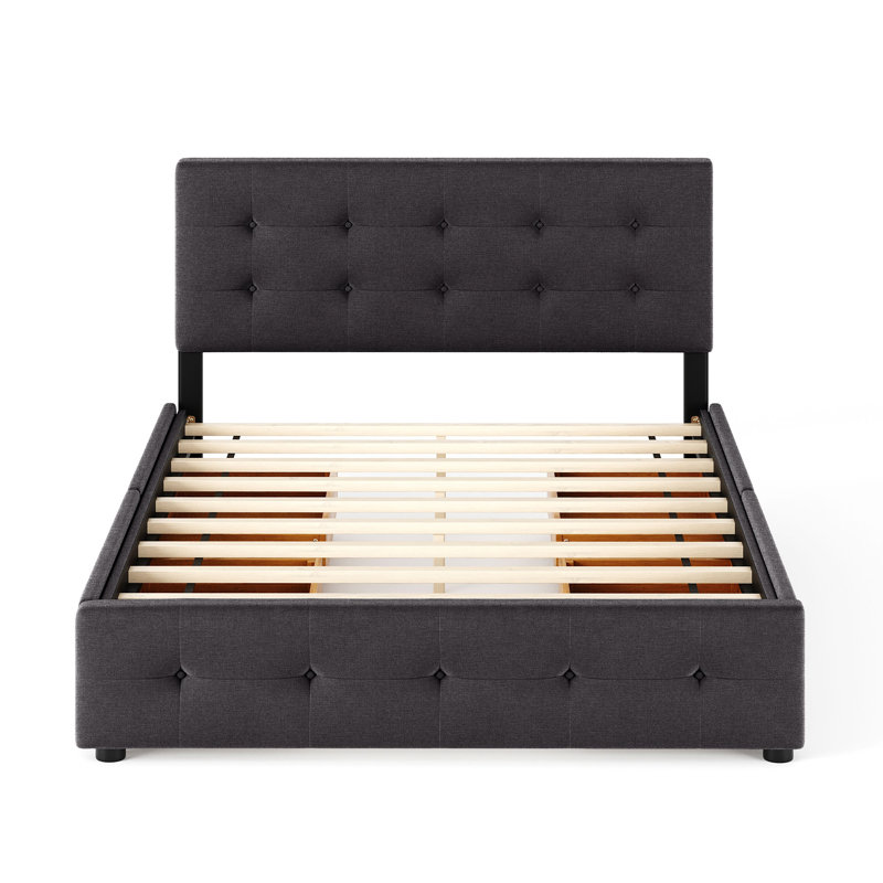 Grand lit plateforme avec rangement capitonné, Gris foncé