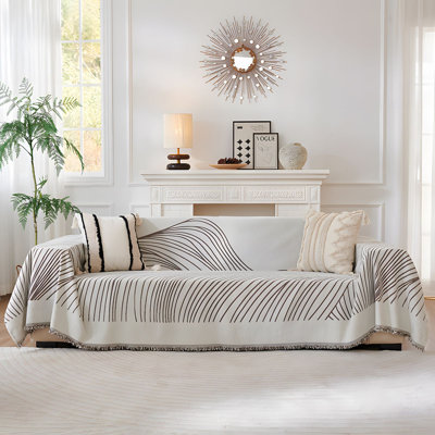 Housse de canapé douce et durable en chenille rayée, moderne, polyvalente