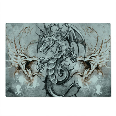 Ambesonne Dragon Cutting Board Large Size Scary Creature Sketch Grey Umber