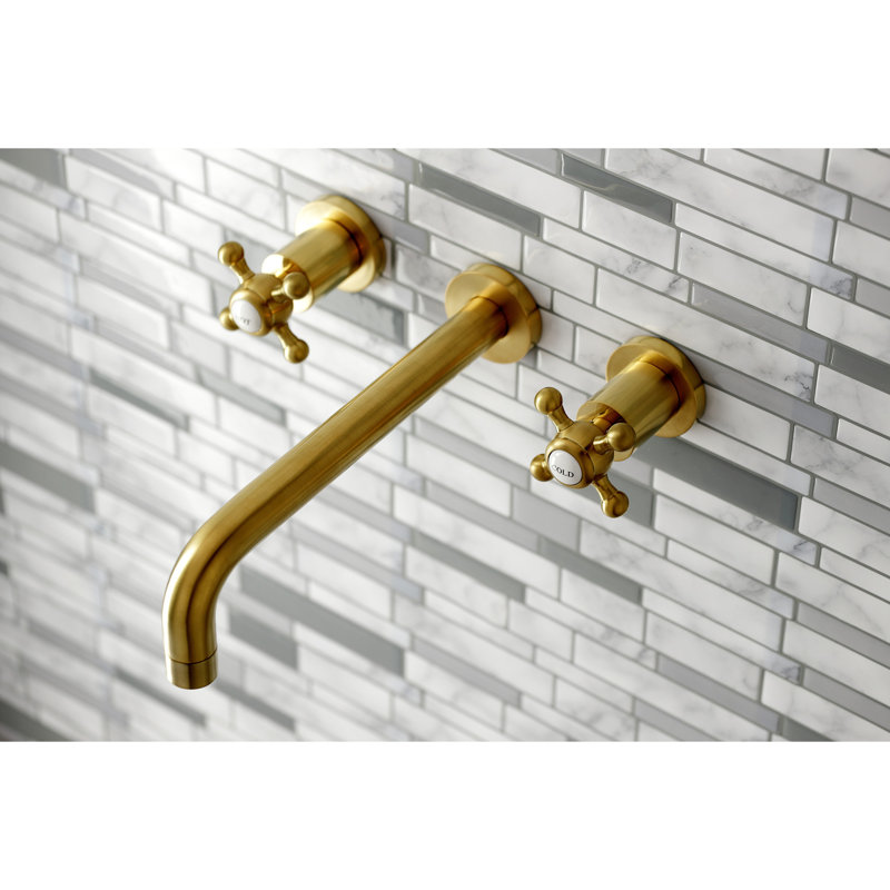 Kingston Brass Metropolitan Two-Handle 3-Hole Wall Mount Roman Tub Faucet, Brushed Brass