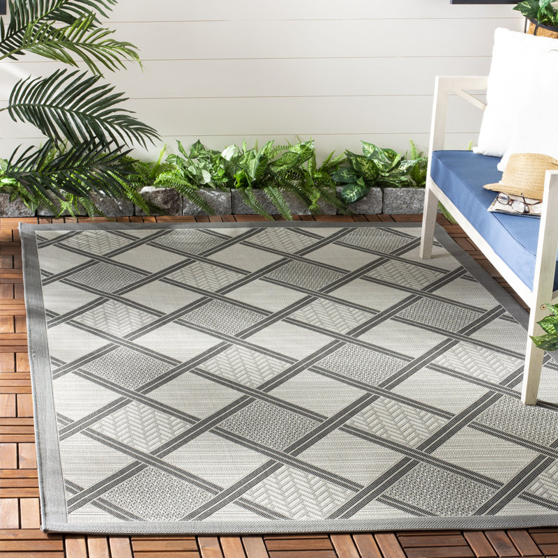 Arneshia Geometric Light Grey/Anthracite Indoor/Outdoor Area Rug, Rectangle 6'7" x 9'6"
