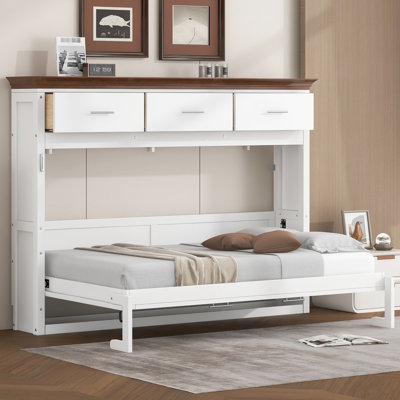 White Twin Bed With 3 Drawers, Made Of And , Space - Saving, Strong Stability, No Spring Box Needed In Color, Drawers For Various Storage Items, Required