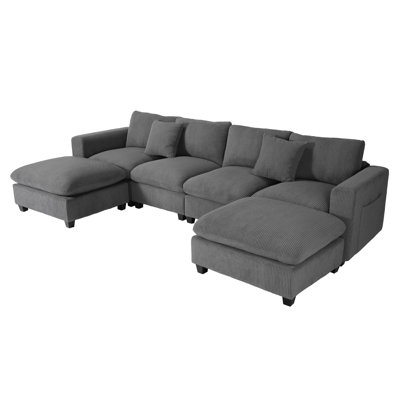 6-Piece Upholstered Modular Sectional With USB Port