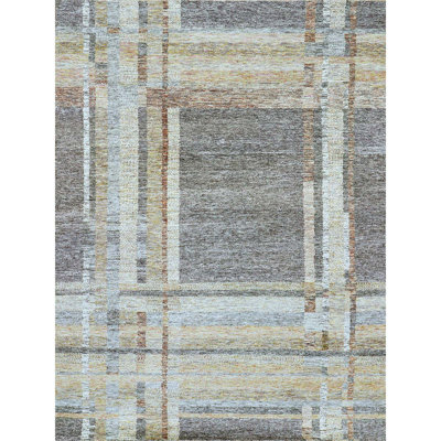 Hand Knotted Wool Plaid Area Rug