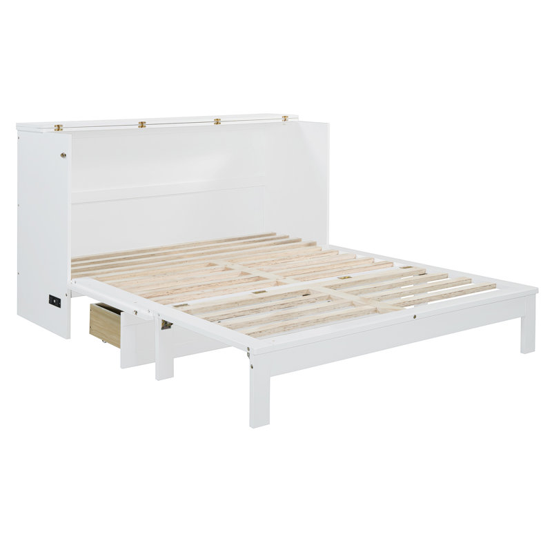 Grand lit escamotable avec grands tiroirs, blanc, Blanc