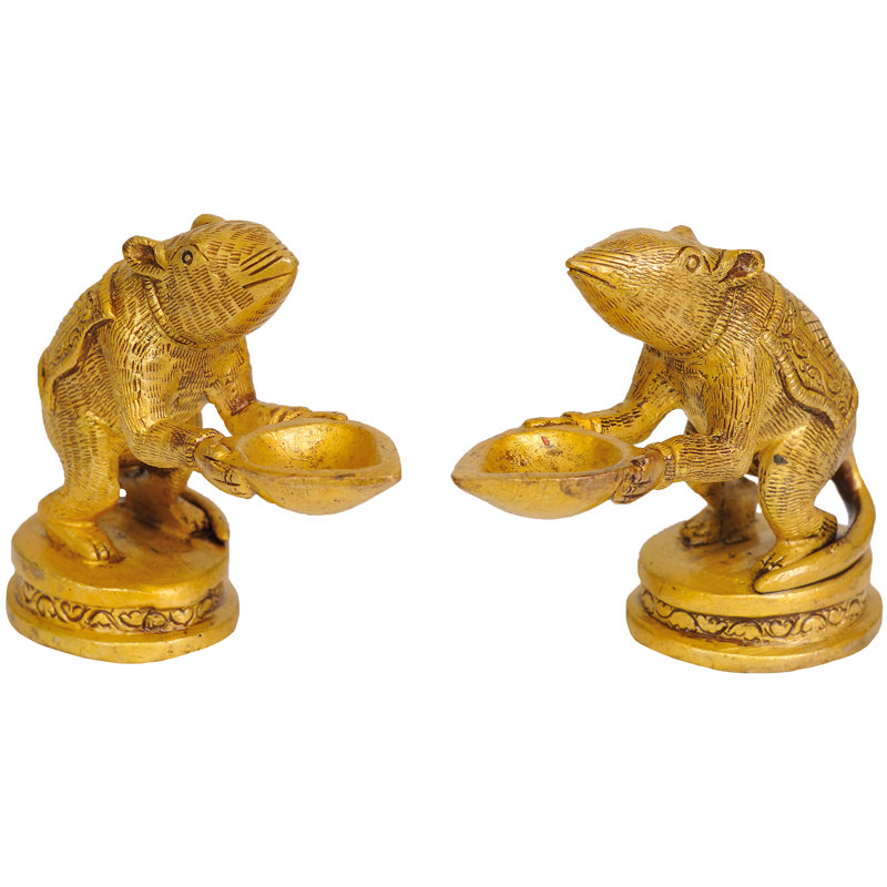 Paire de diyas en laiton Ganesha's Rat