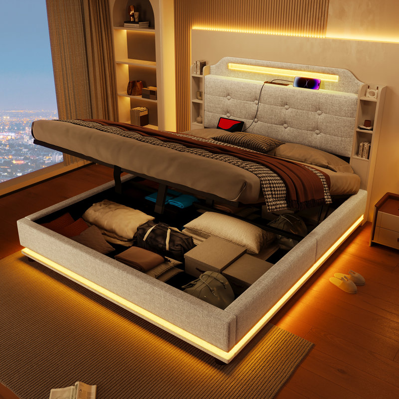 Ottoman Storage Bed, Beige