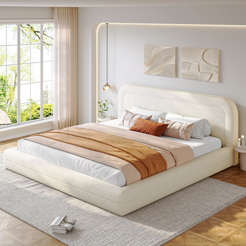 Upholstered Cloud Bed Frame With Anti-Collision Soft Rounded Corners, King